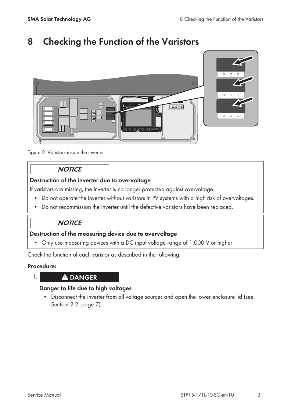8 checking the function of the varistors, Checking the function of the varistors, 8checking the function of the varistors | SMA STP 15000TL Service Manual User Manual | Page 31 / 46