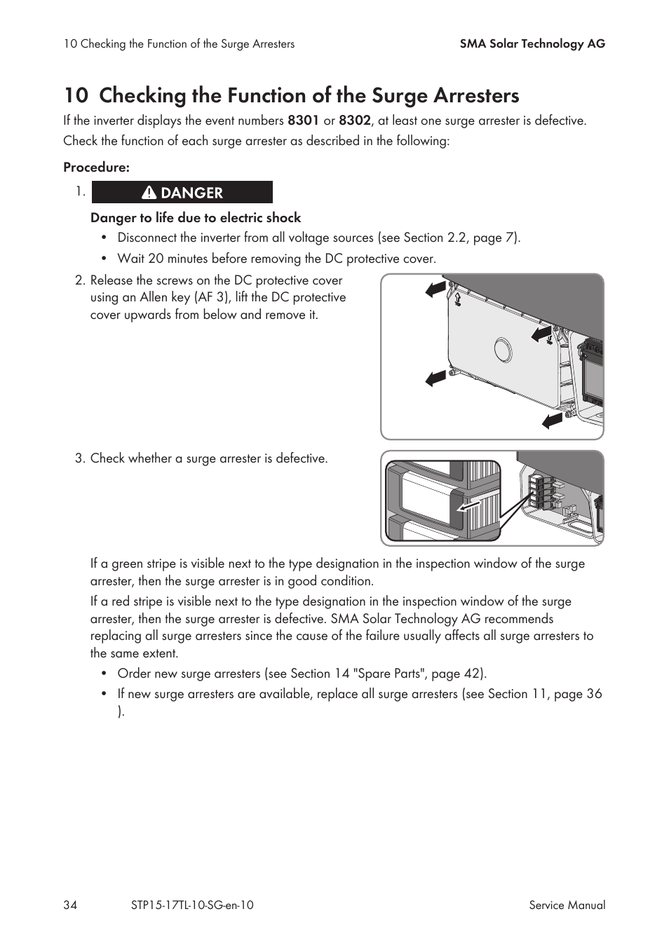10 checking the function of the surge arresters | SMA STP 15000TL Service Manual User Manual | Page 34 / 46