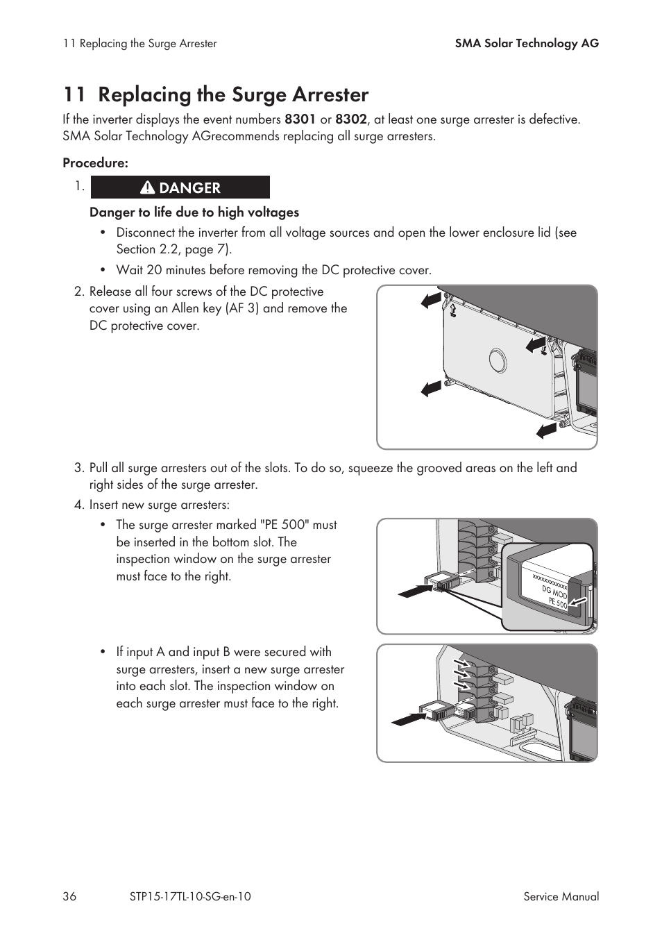 11 replacing the surge arrester | SMA STP 15000TL Service Manual User Manual | Page 36 / 46