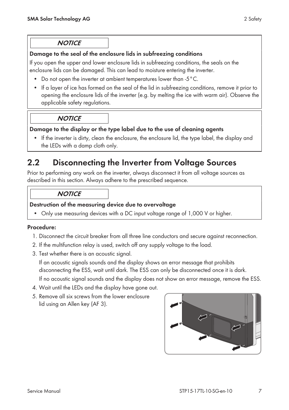 2 disconnecting the inverter from voltage sources, Disconnecting the inverter from voltage sources | SMA STP 15000TL Service Manual User Manual | Page 7 / 46