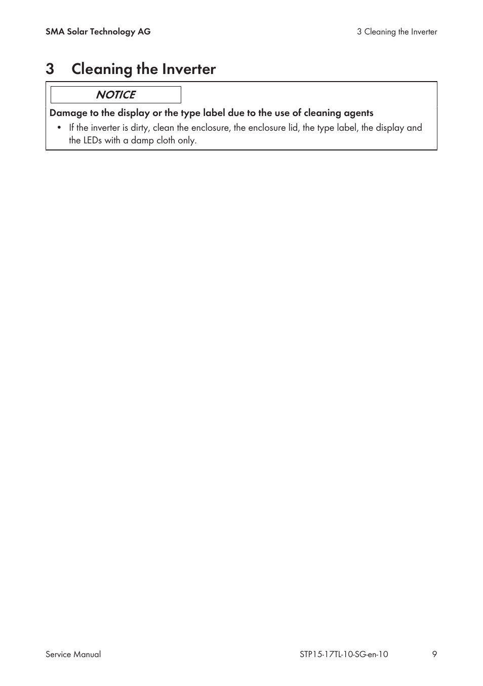 3 cleaning the inverter, Cleaning the inverter, 3cleaning the inverter | SMA STP 15000TL Service Manual User Manual | Page 9 / 46