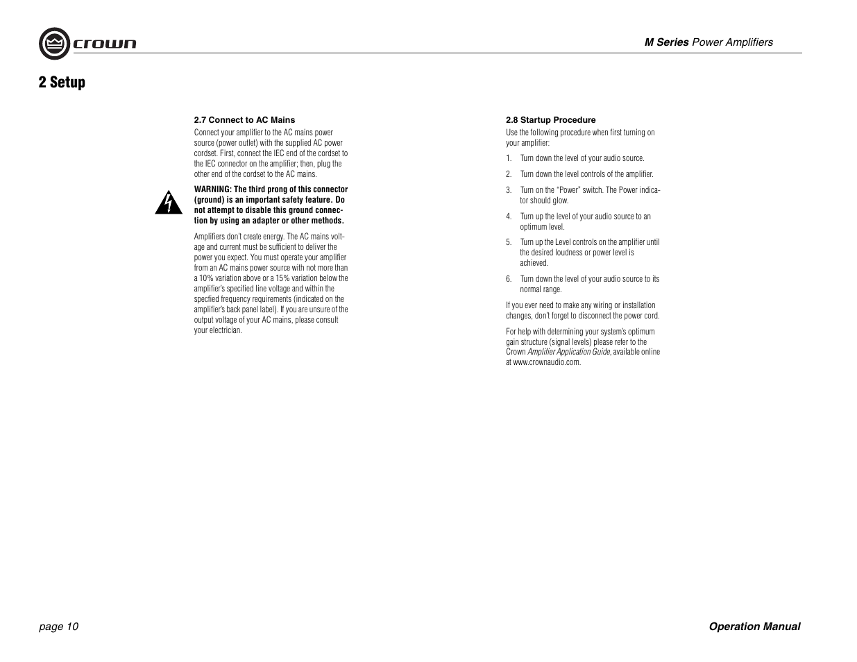 2 setup | Crown Audio M Series User Manual | Page 10 / 28