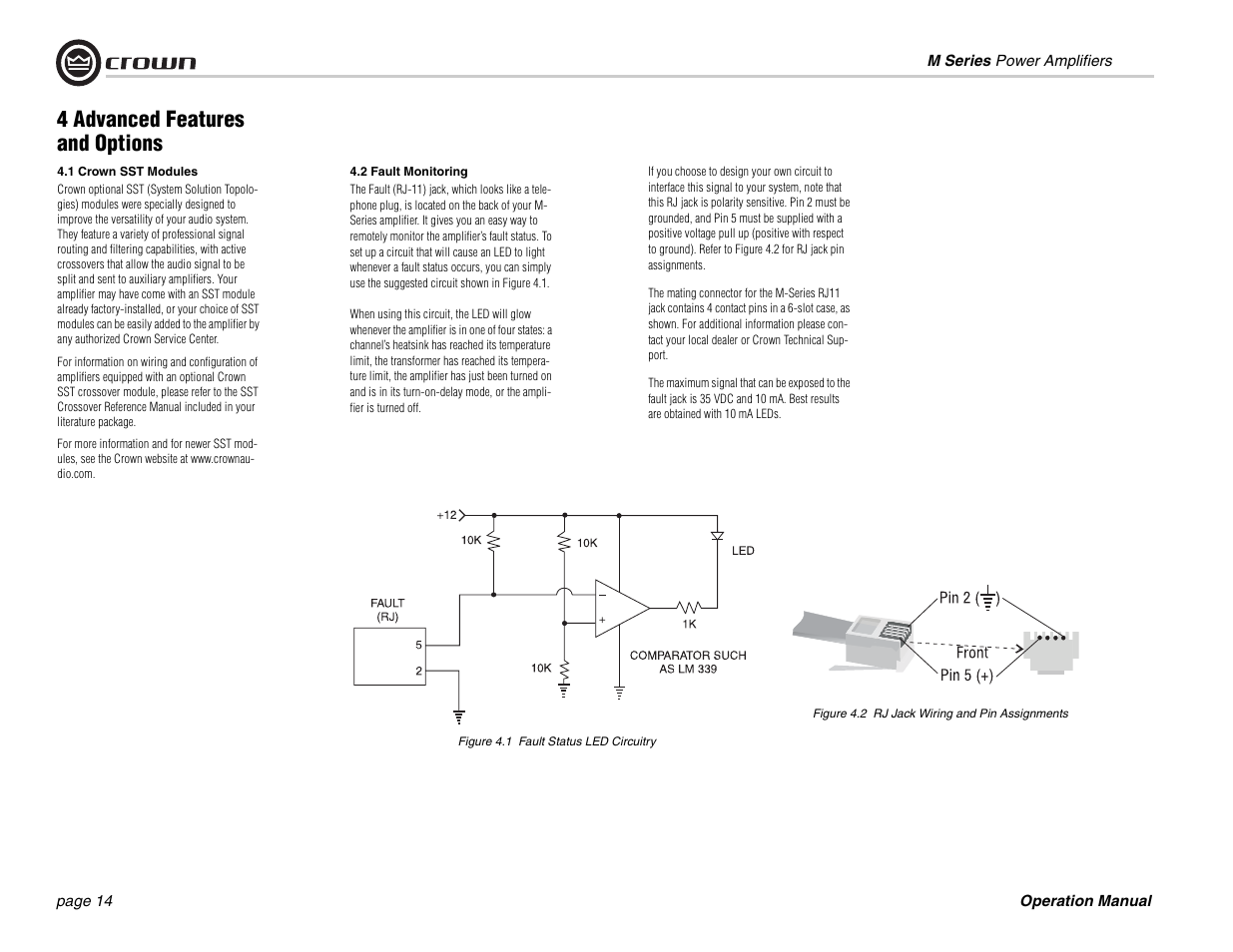 4 advanced features and options | Crown Audio M Series User Manual | Page 14 / 28