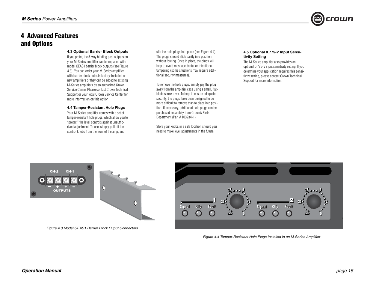 4 advanced features and options | Crown Audio M Series User Manual | Page 15 / 28