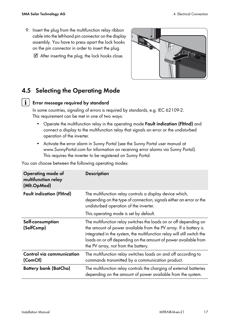 5 selecting the operating mode | SMA MULTIFUNCTION RELAY User Manual | Page 17 / 32