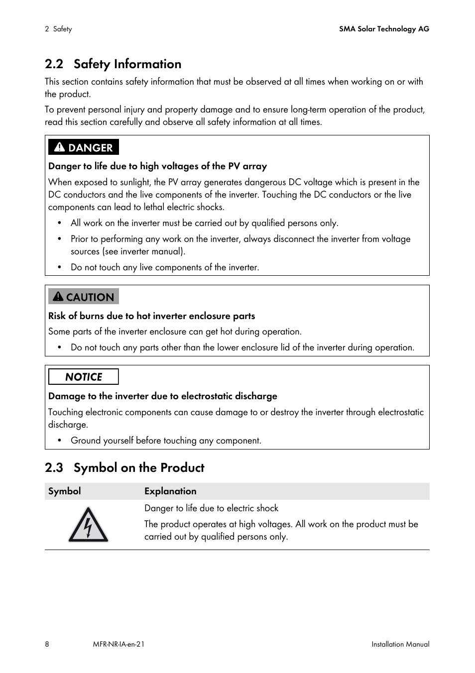 2 safety information, 3 symbol on the product, 2 safety information 2.3 symbol on the product | SMA MULTIFUNCTION RELAY User Manual | Page 8 / 32