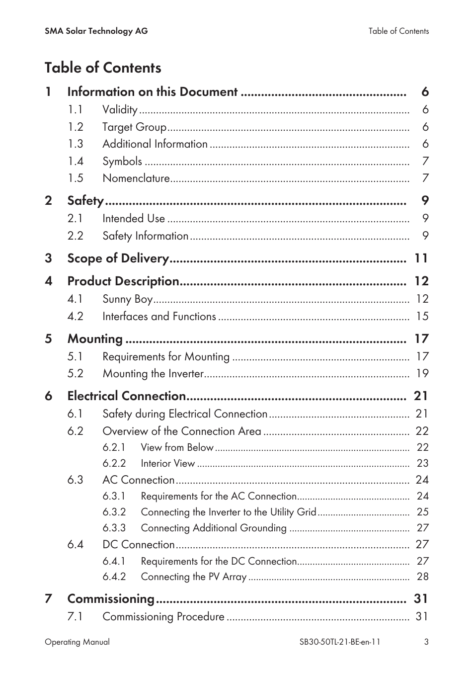 SMA SB 3000TL User Manual | Page 3 / 60