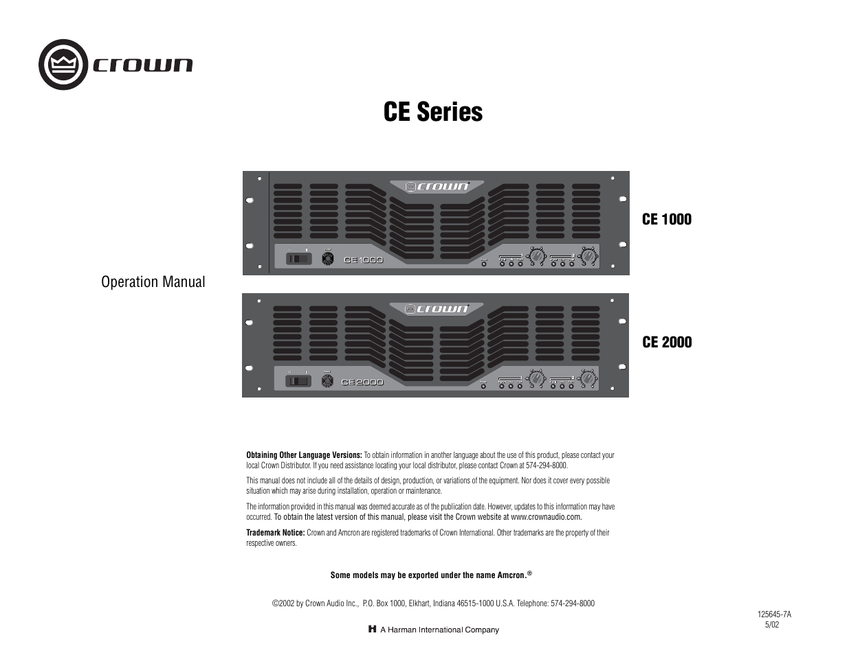 Crown Audio CE 2000 User Manual | 28 pages