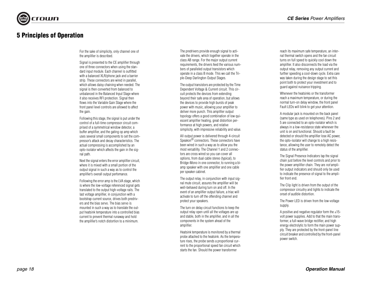 5 principles of operation | Crown Audio CE 2000 User Manual | Page 18 / 28