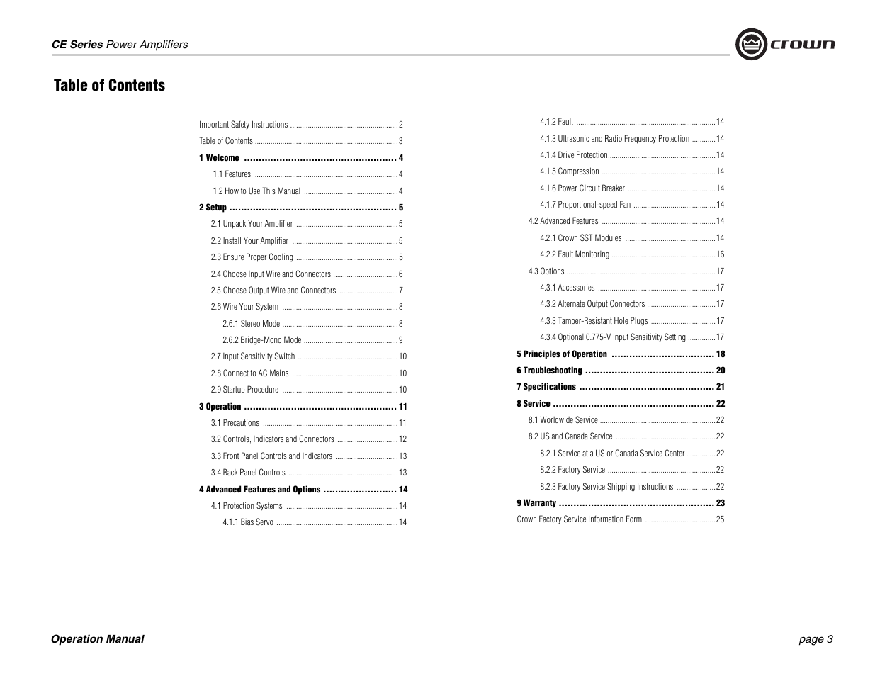 Crown Audio CE 2000 User Manual | Page 3 / 28