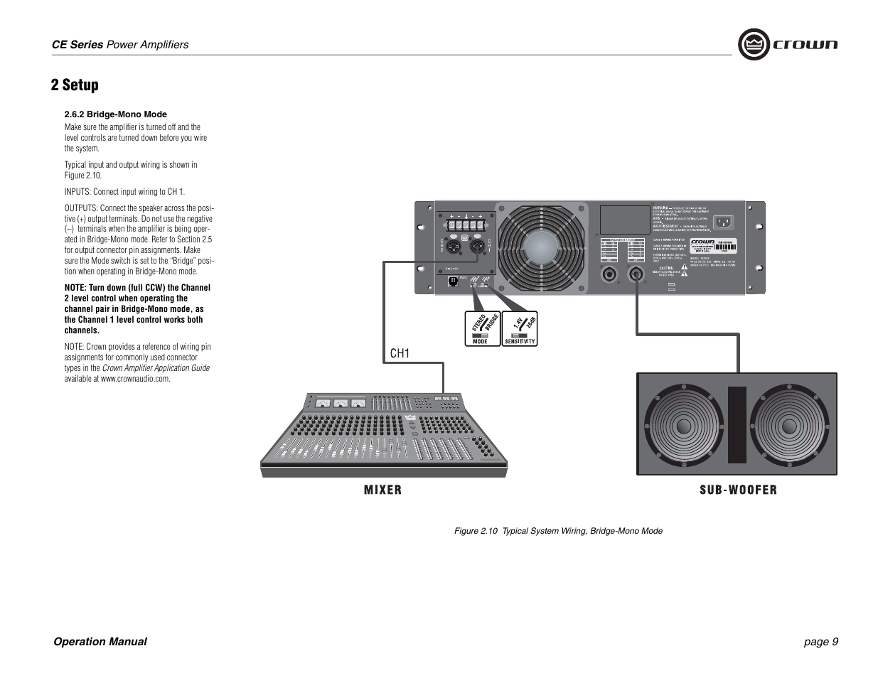 2 bridge-mono mode, 2 setup | Crown Audio CE 2000 User Manual | Page 9 / 28