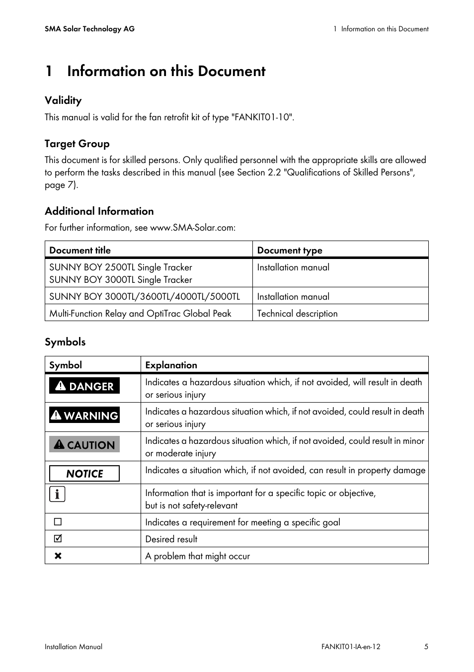 1 information on this document | SMA FANKIT01-10 User Manual | Page 5 / 24