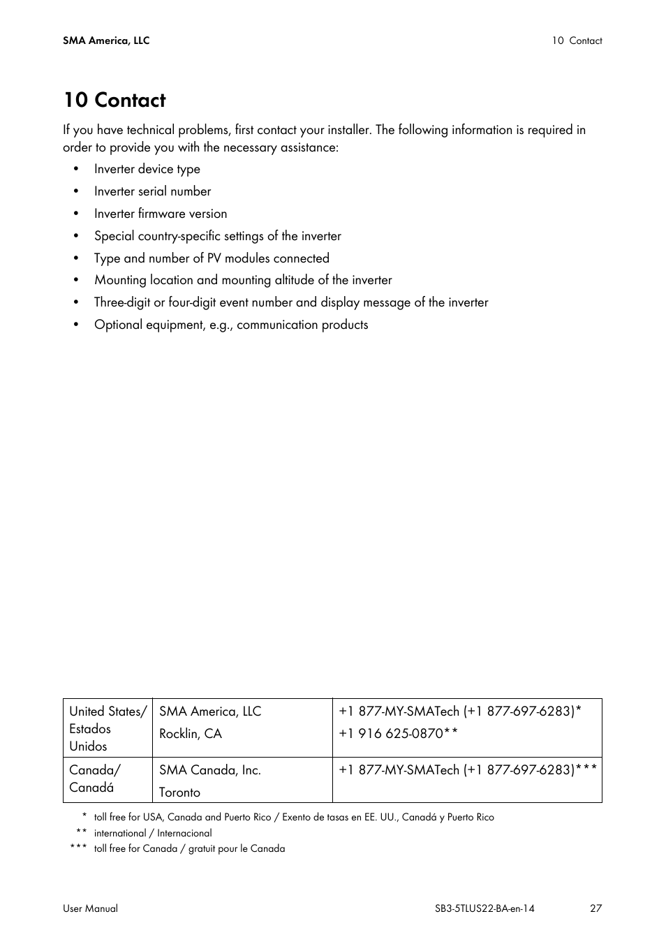 10 contact, N 10, Ee section 10) | Ion 10, Ction 10 | SMA SB 3000TL-US User Manual | Page 27 / 28