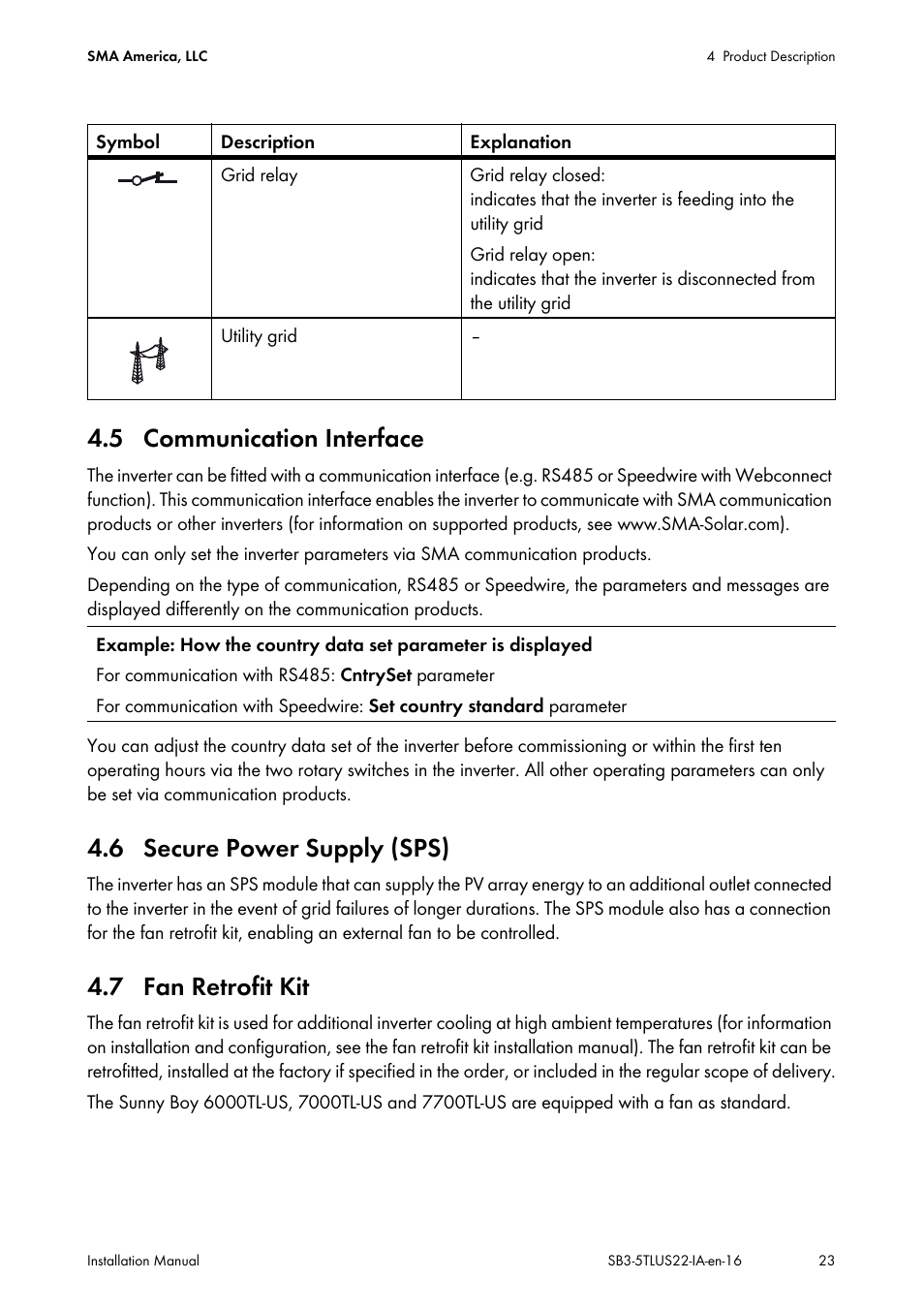 5 communication interface, 6 secure power supply (sps), 7 fan retrofit kit | SMA SB 3000TL-US Installation User Manual | Page 23 / 96