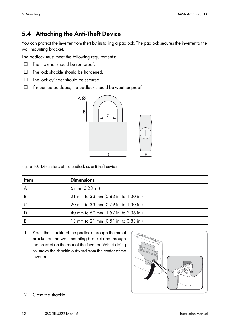 4 attaching the anti-theft device | SMA SB 3000TL-US Installation User Manual | Page 32 / 96