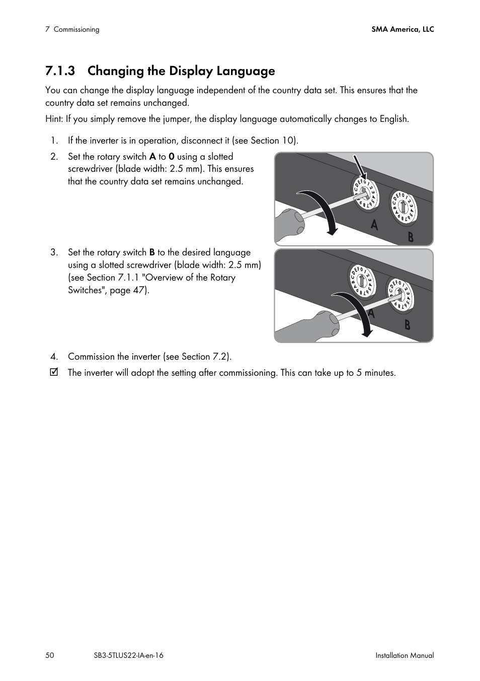 3 changing the display language | SMA SB 3000TL-US Installation User Manual | Page 50 / 96