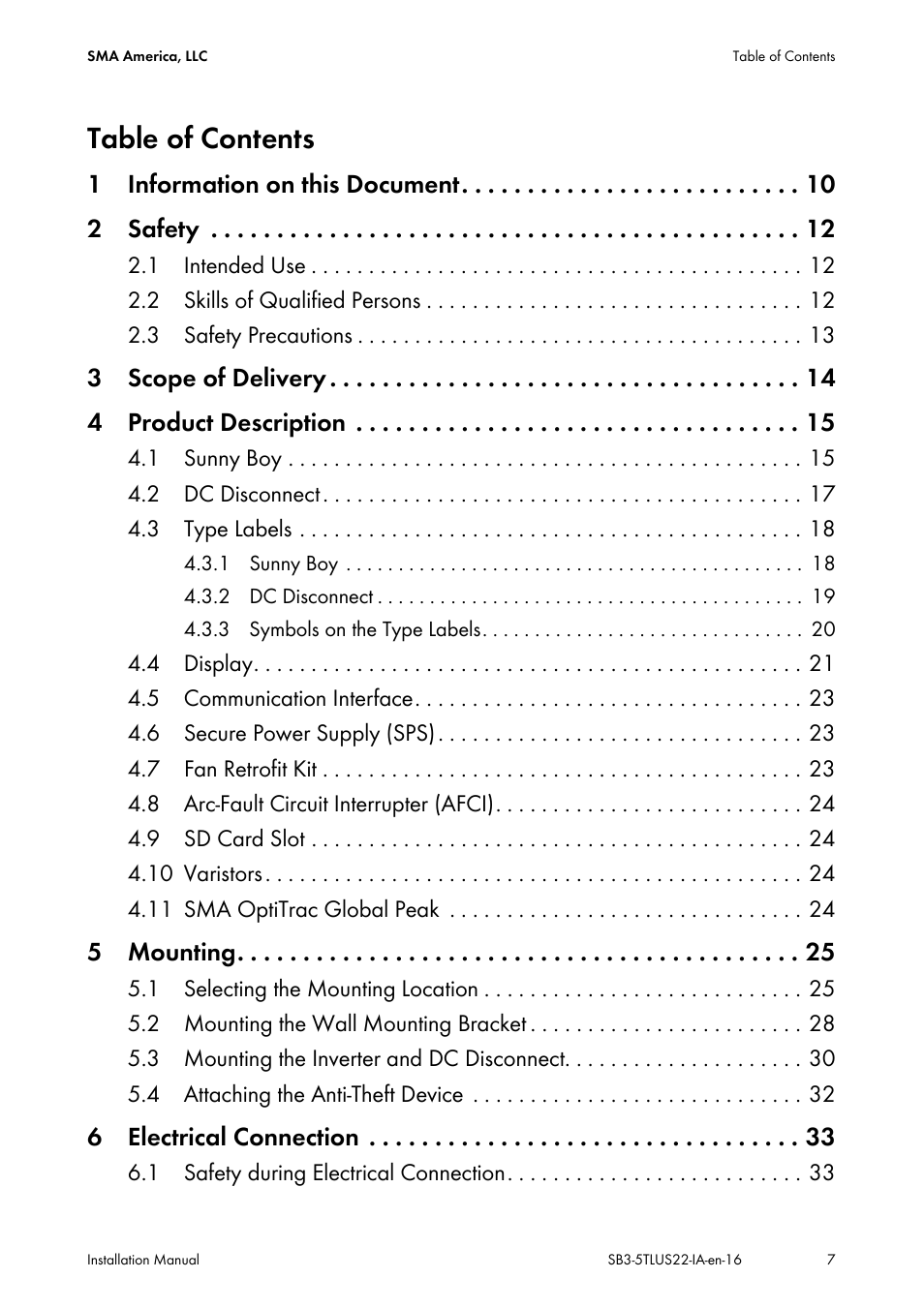 SMA SB 3000TL-US Installation User Manual | Page 7 / 96