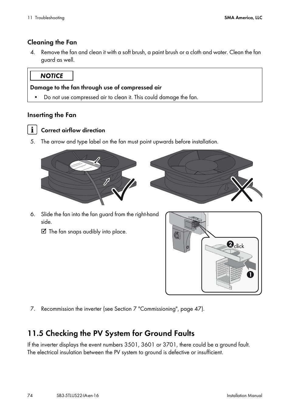 5 checking the pv system for ground faults, See section 11.5) | SMA SB 3000TL-US Installation User Manual | Page 74 / 96