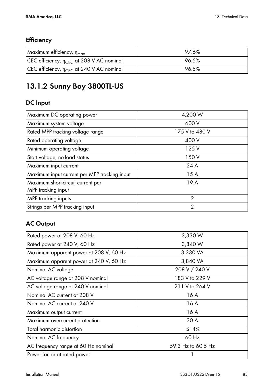 2 sunny boy 3800tl-us | SMA SB 3000TL-US Installation User Manual | Page 83 / 96