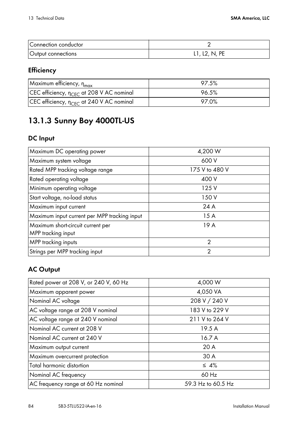 3 sunny boy 4000tl-us | SMA SB 3000TL-US Installation User Manual | Page 84 / 96