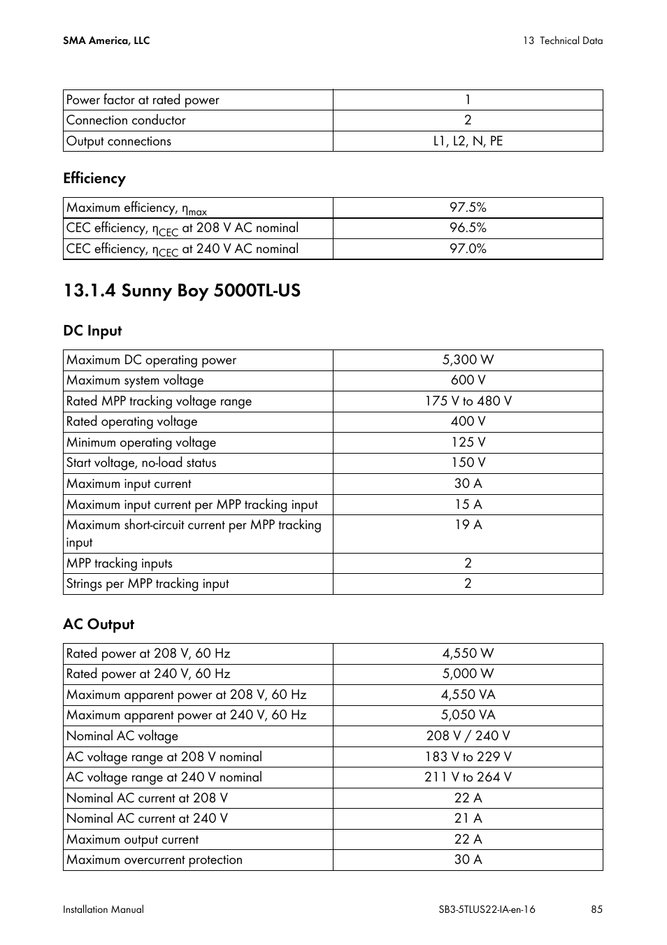 4 sunny boy 5000tl-us | SMA SB 3000TL-US Installation User Manual | Page 85 / 96