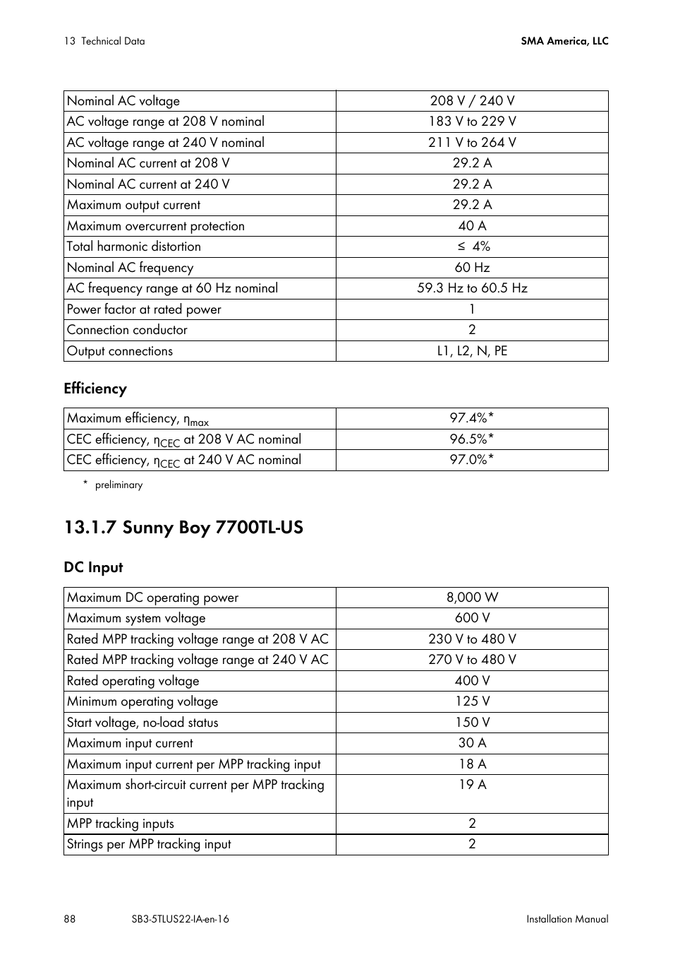 7 sunny boy 7700tl-us | SMA SB 3000TL-US Installation User Manual | Page 88 / 96