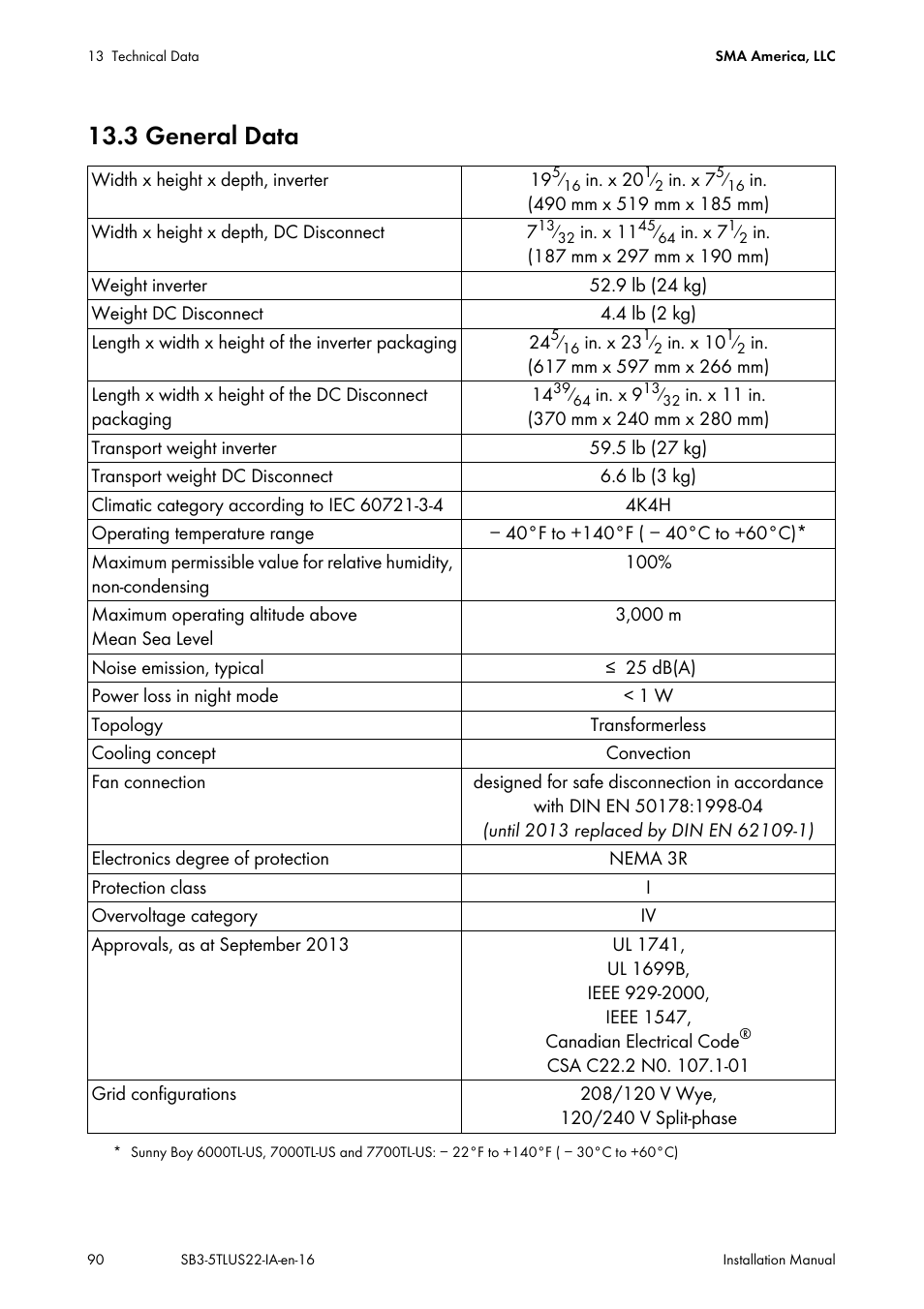 3 general data | SMA SB 3000TL-US Installation User Manual | Page 90 / 96