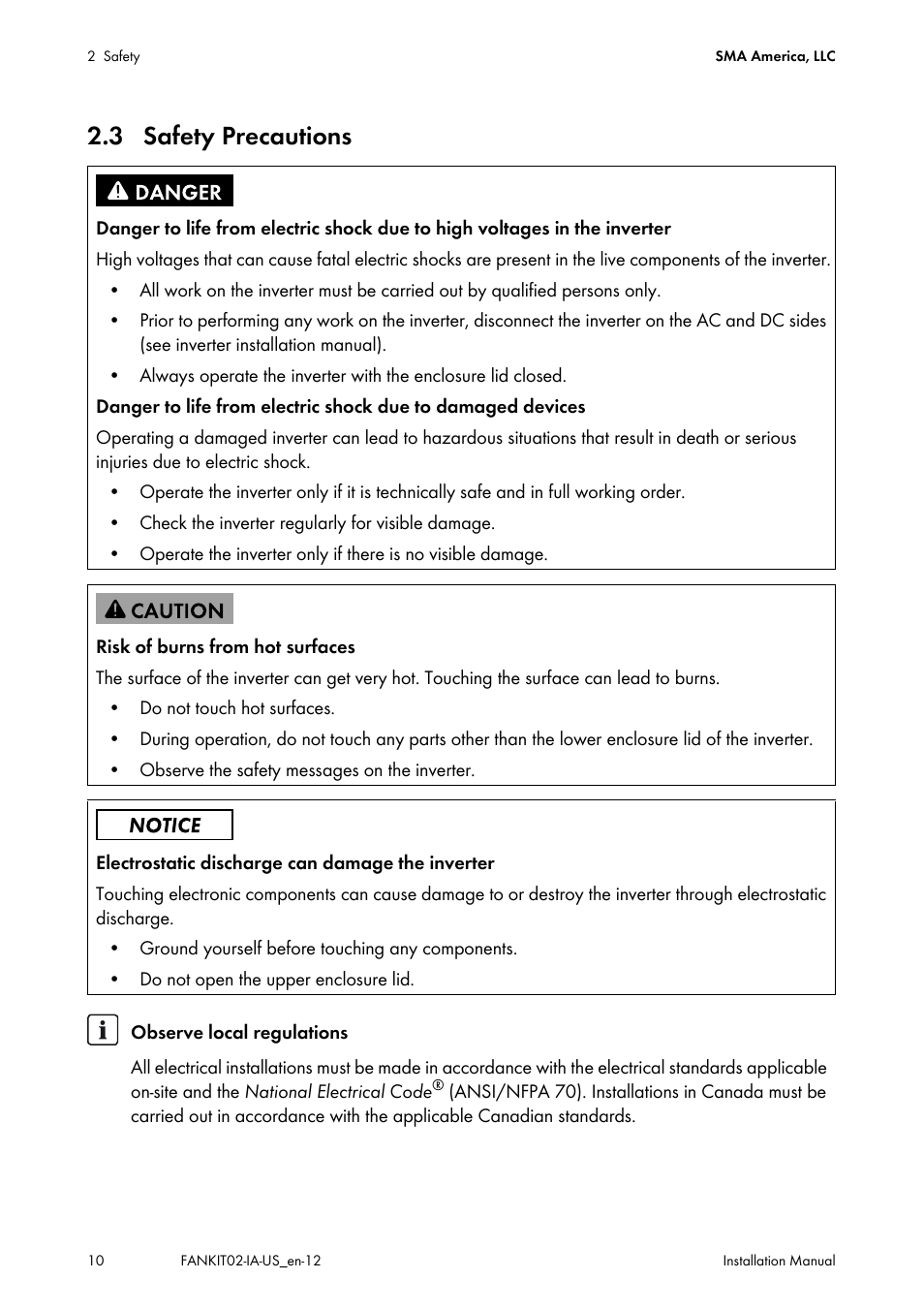 3 safety precautions | SMA FANKIT02-10 User Manual | Page 10 / 24