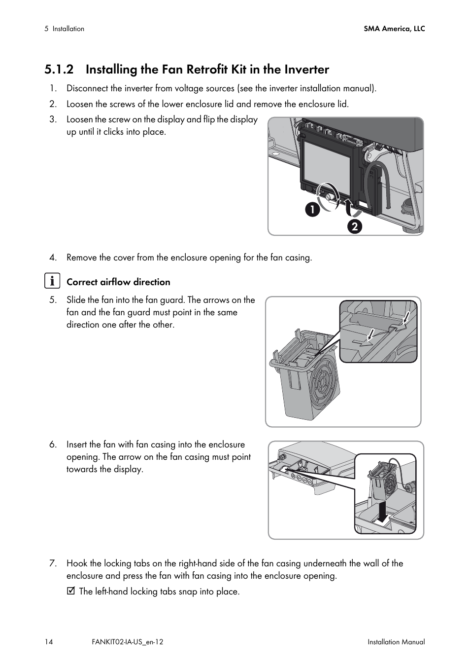 2 installing the fan retrofit kit in the inverter | SMA FANKIT02-10 User Manual | Page 14 / 24