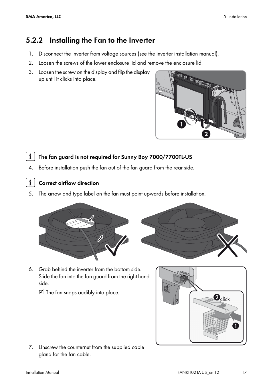 2 installing the fan to the inverter | SMA FANKIT02-10 User Manual | Page 17 / 24