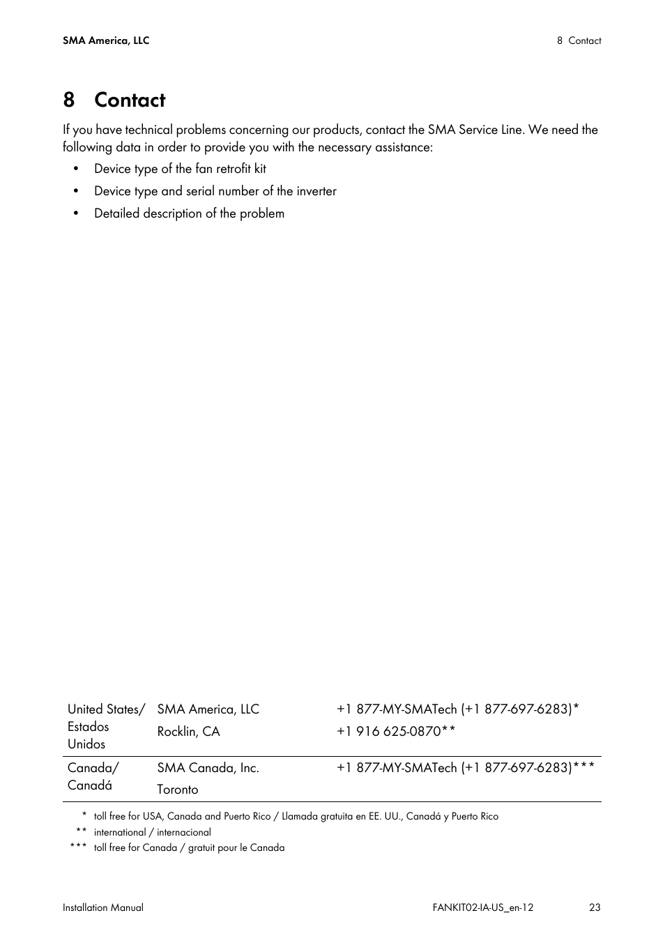 8 contact | SMA FANKIT02-10 User Manual | Page 23 / 24