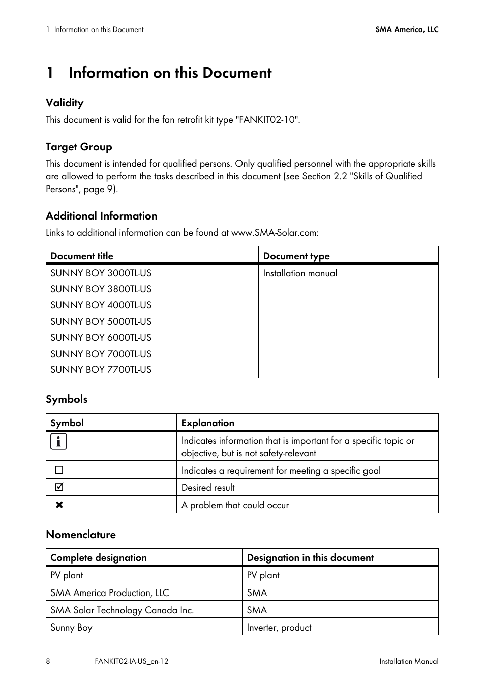 1 information on this document | SMA FANKIT02-10 User Manual | Page 8 / 24