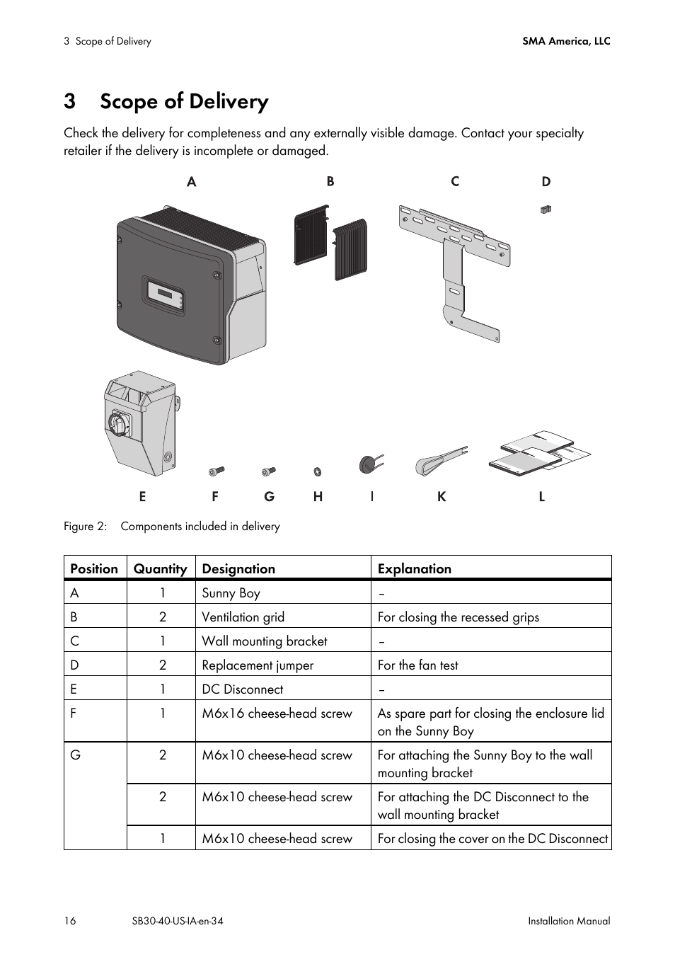 3 scope of delivery, Scope of delivery | SMA SB 3000-US User Manual | Page 16 / 100