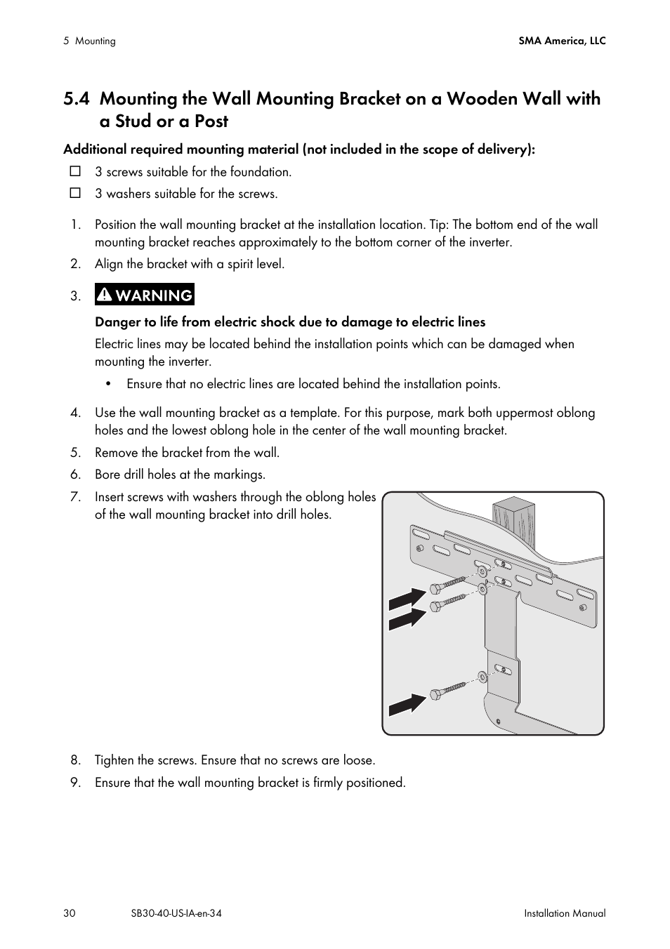 With a stud or a post | SMA SB 3000-US User Manual | Page 30 / 100