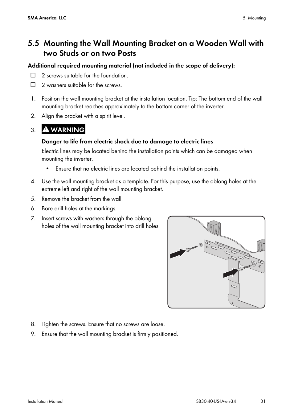 With two studs or on two posts | SMA SB 3000-US User Manual | Page 31 / 100