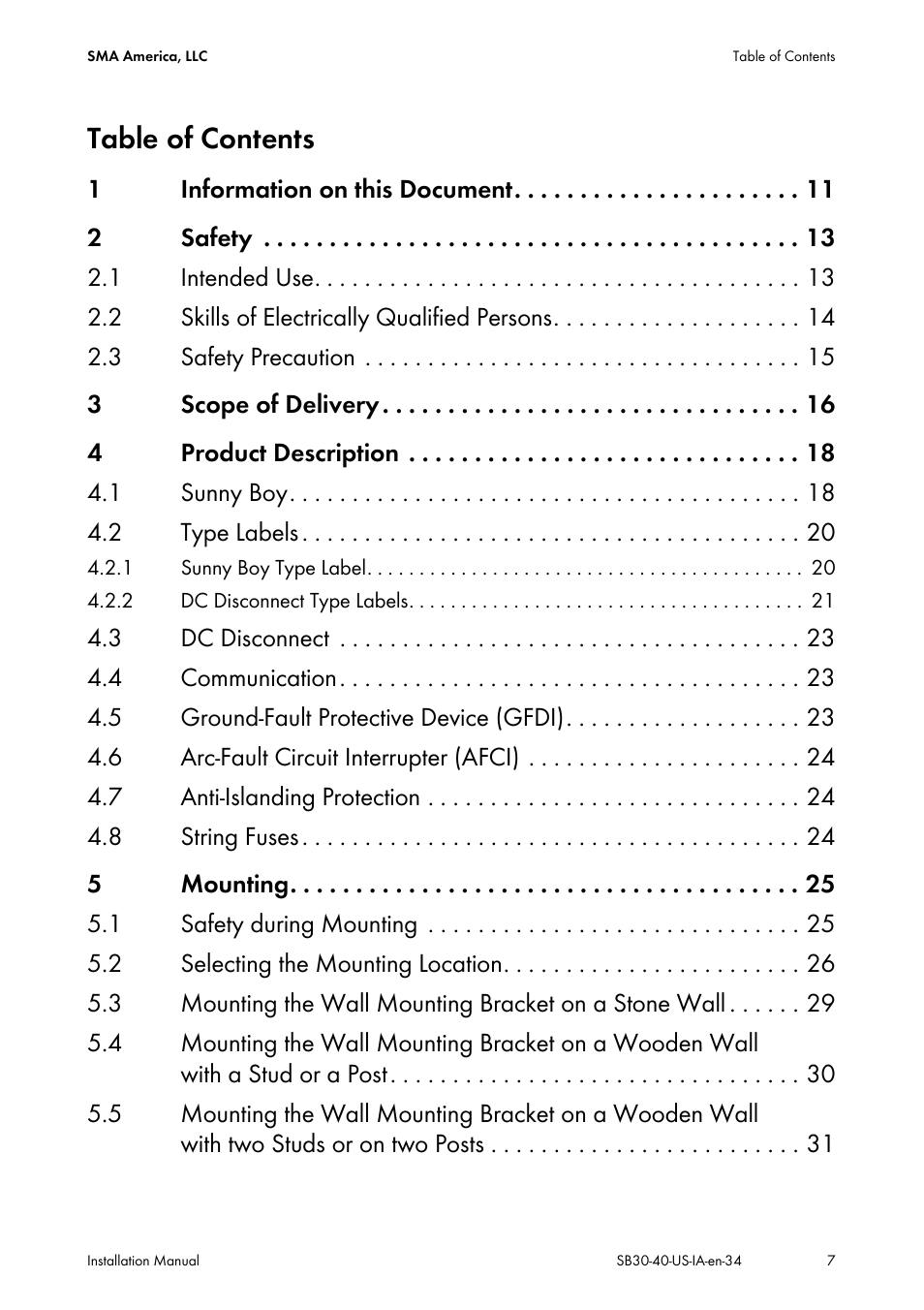 SMA SB 3000-US User Manual | Page 7 / 100