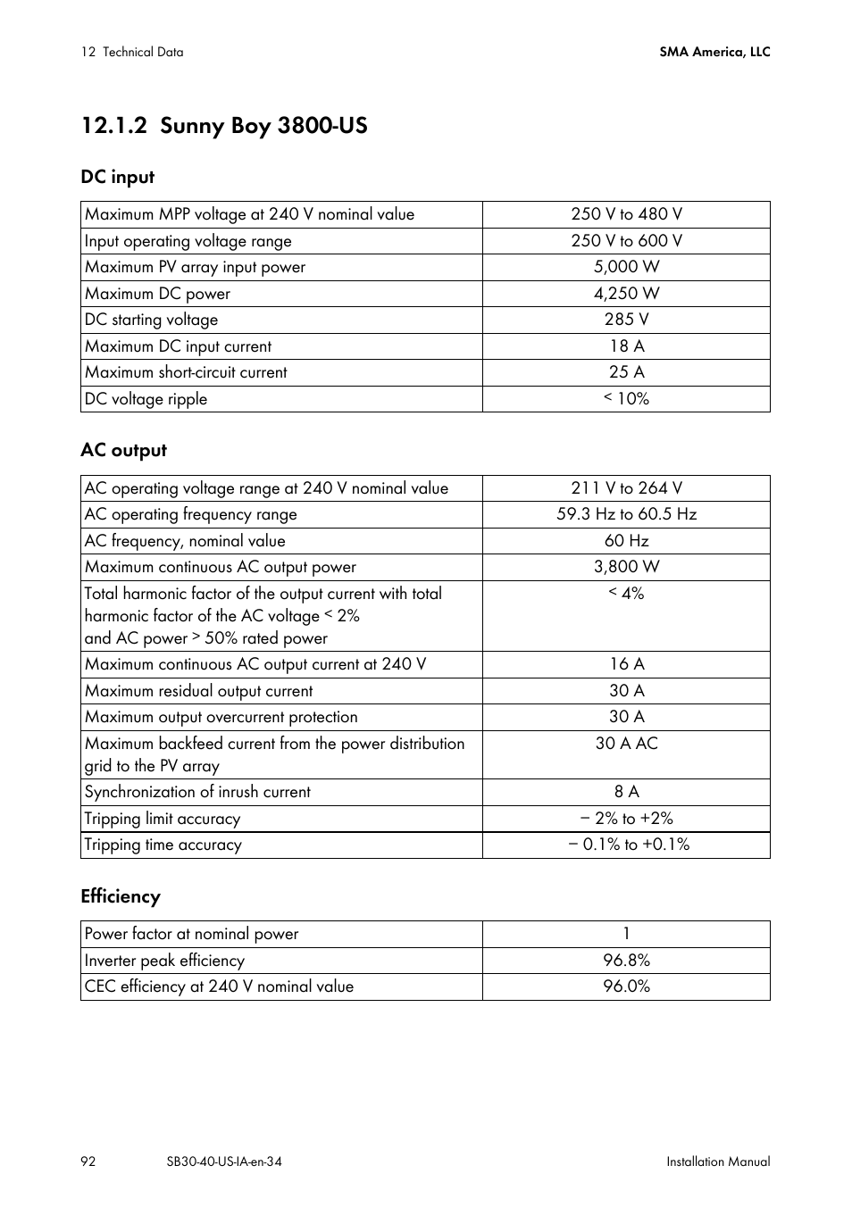 2 sunny boy 3800-us, Sunny boy 3800-us | SMA SB 3000-US User Manual | Page 92 / 100