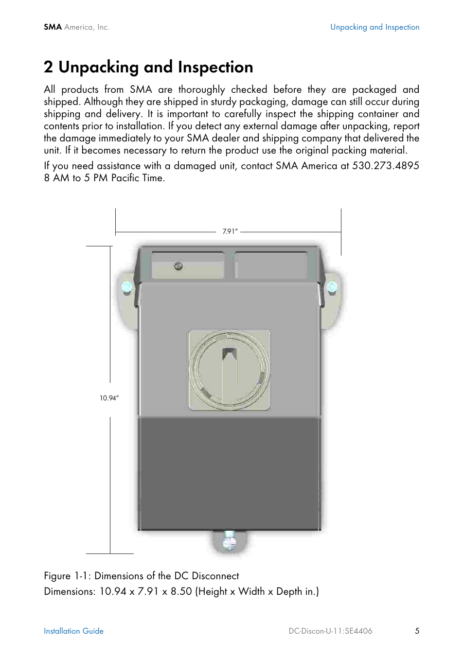 2 unpacking and inspection | SMA DC Disconnect Switch For SB 3300-U User Manual | Page 11 / 32