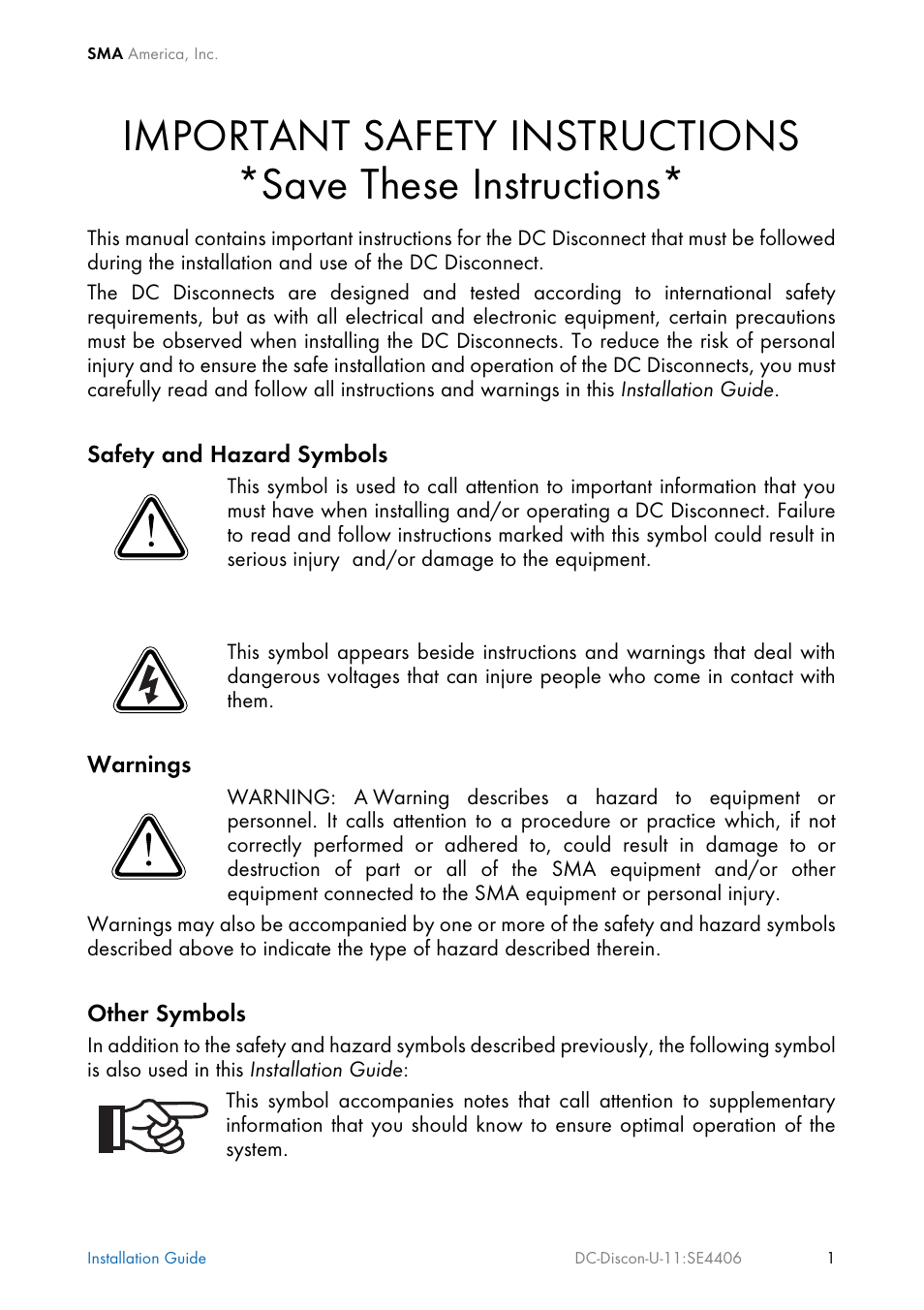 SMA DC Disconnect Switch For SB 3300-U User Manual | Page 7 / 32