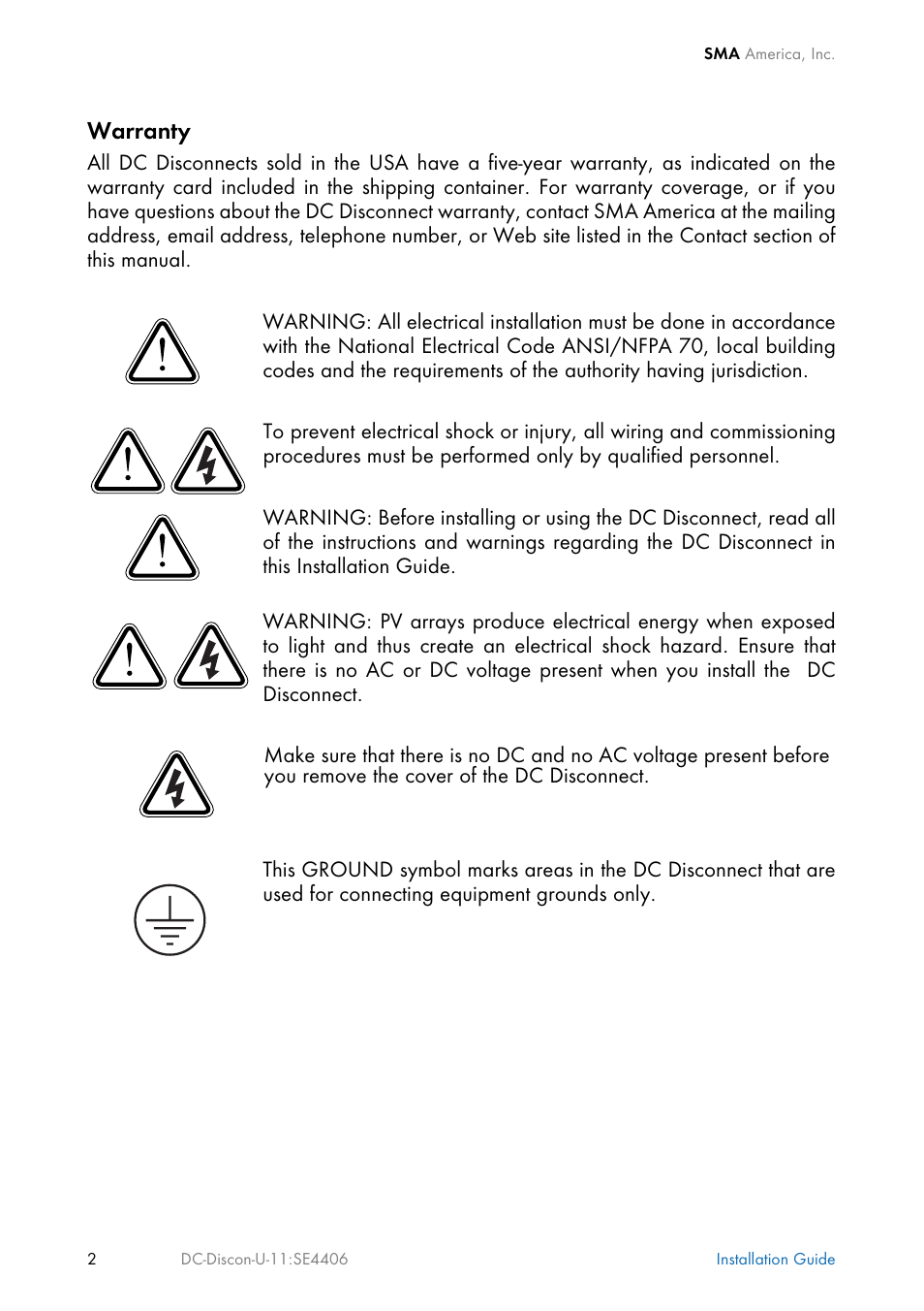 Warranty | SMA DC Disconnect Switch For SB 3300-U User Manual | Page 8 / 32