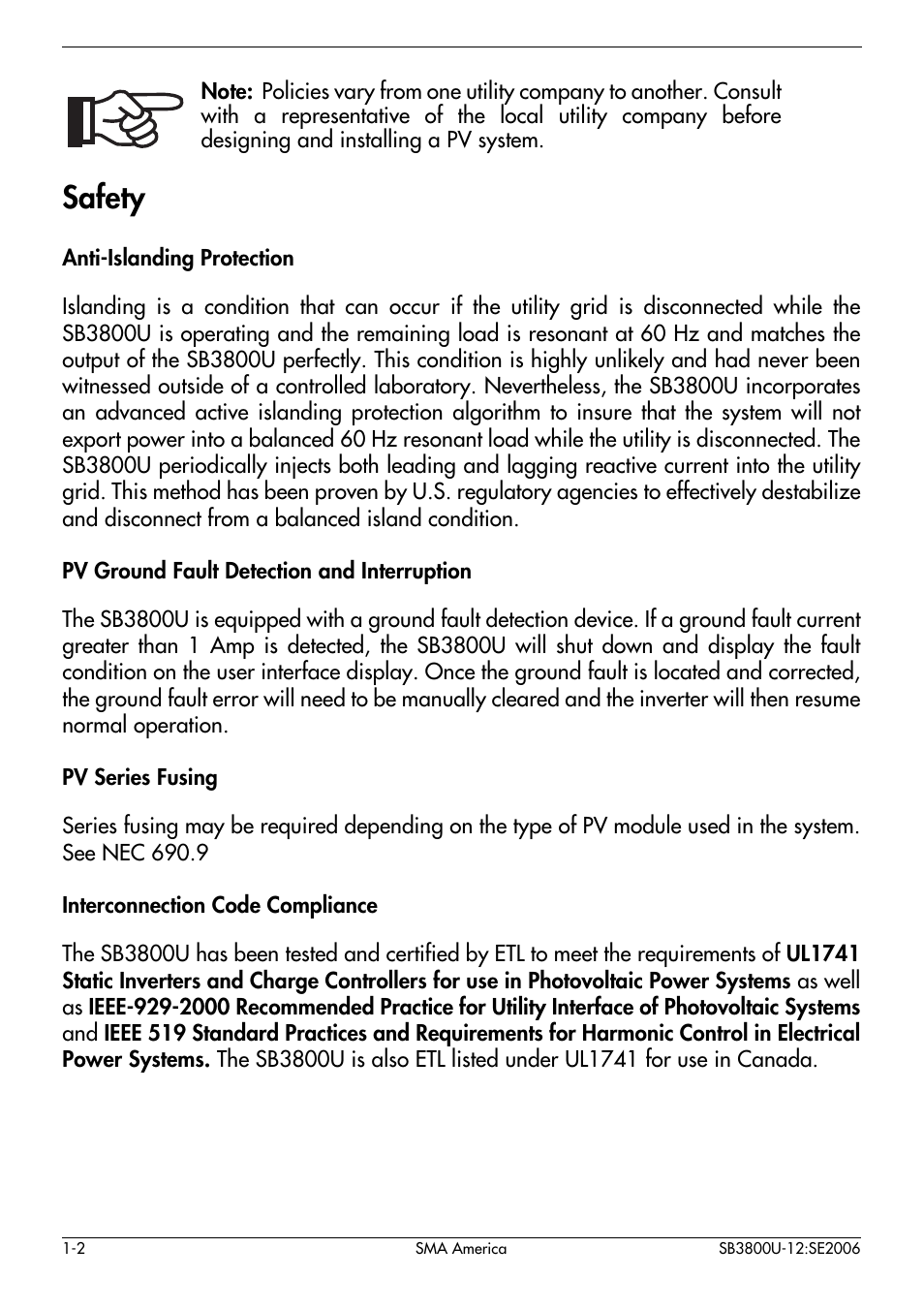 Safety -2, Safety | SMA SB 3800-U User Manual | Page 10 / 86