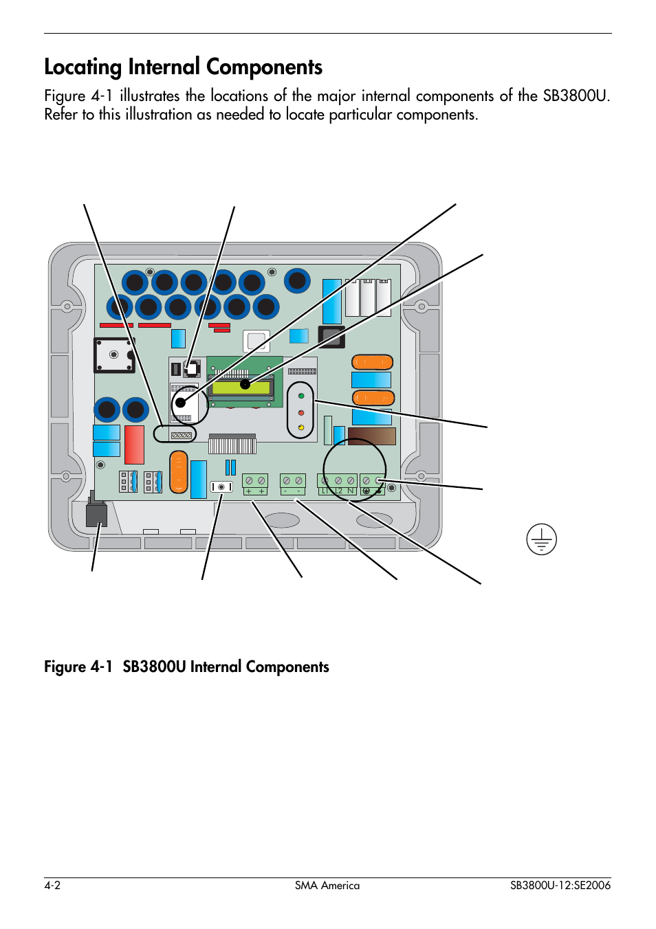 Status leds, Locating internal components -2, Locating internal components | SMA SB 3800-U User Manual | Page 24 / 86
