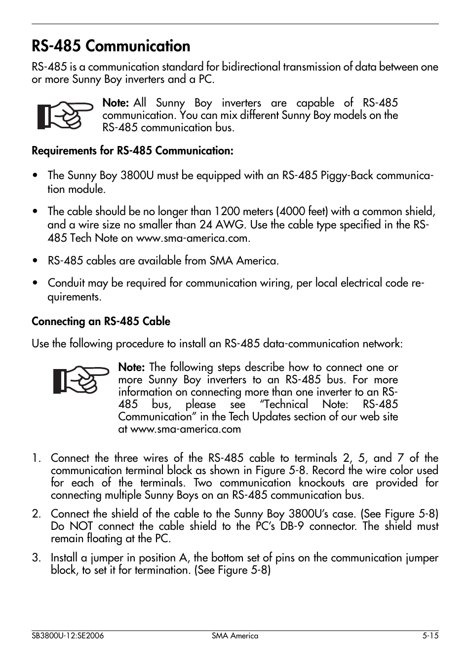 Rs-485 communication -15, Rs-485 communication | SMA SB 3800-U User Manual | Page 43 / 86