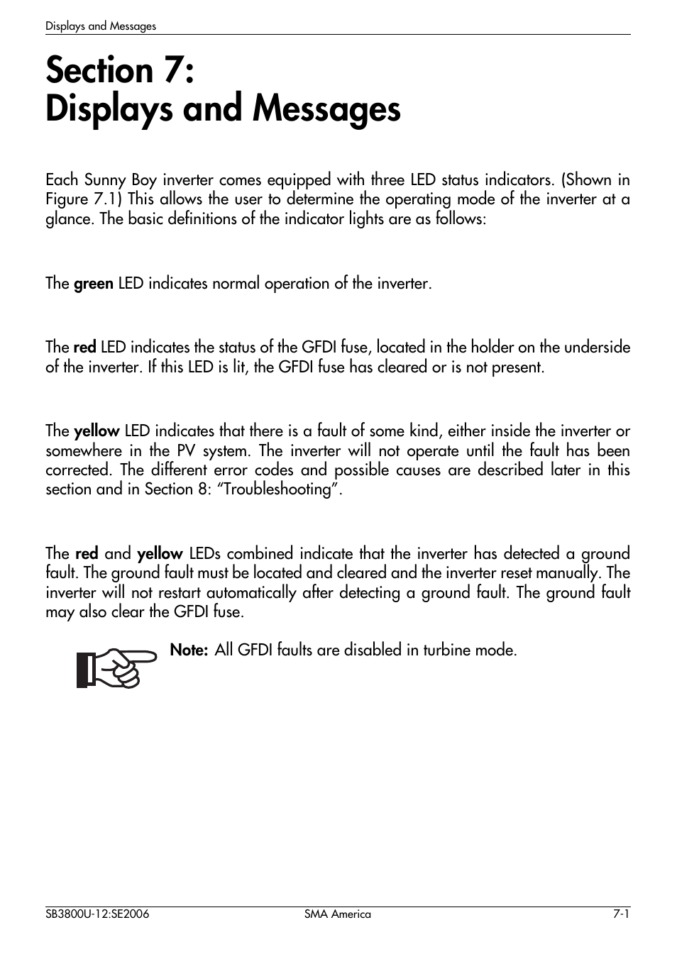 Section 7, Displays and messages | SMA SB 3800-U User Manual | Page 49 / 86