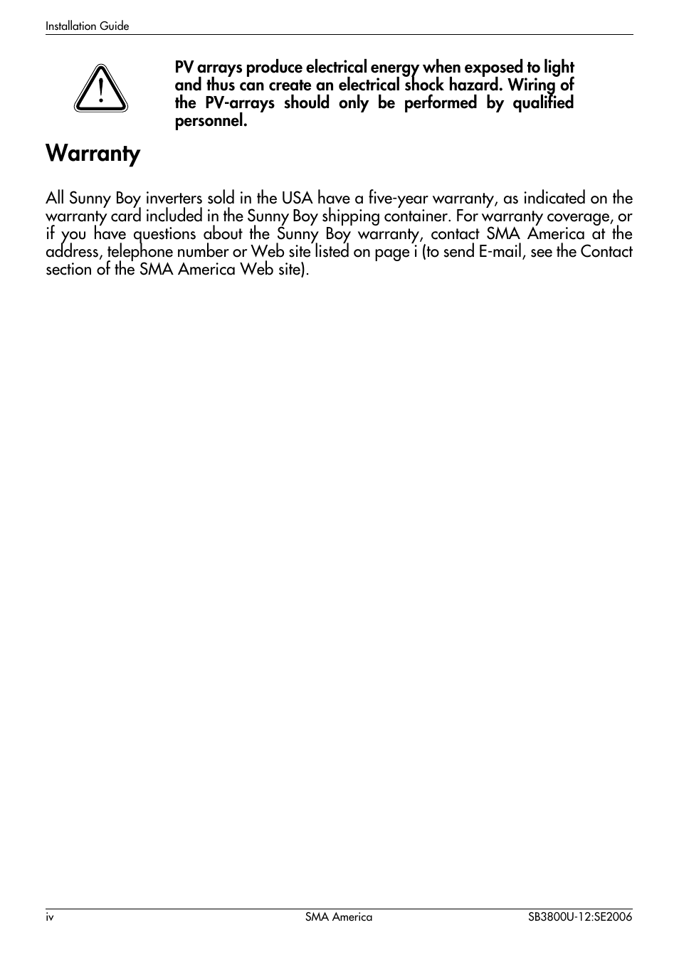 Warranty | SMA SB 3800-U User Manual | Page 6 / 86