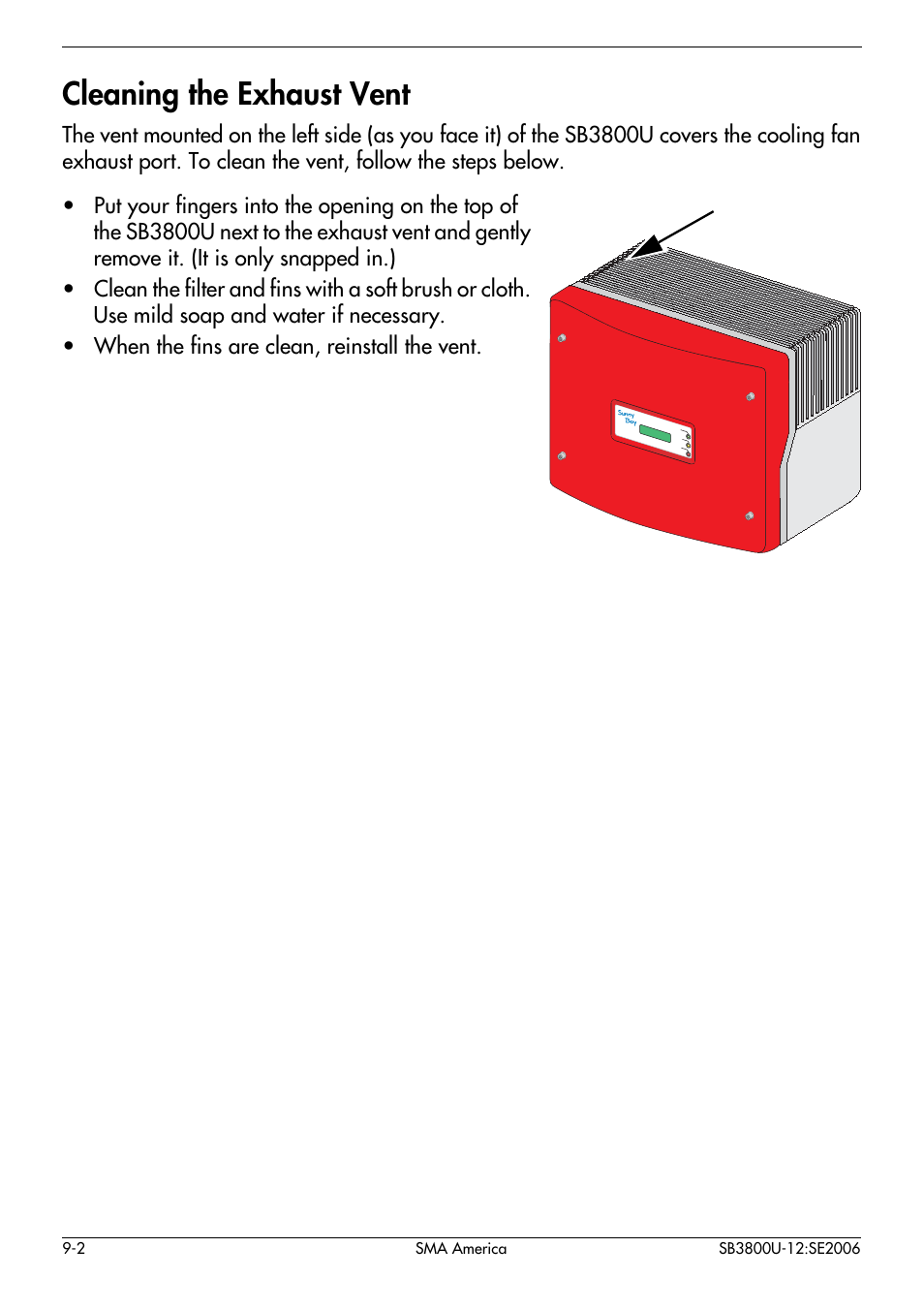 Cleaning the exhaust vent -2, Cleaning the exhaust vent | SMA SB 3800-U User Manual | Page 78 / 86