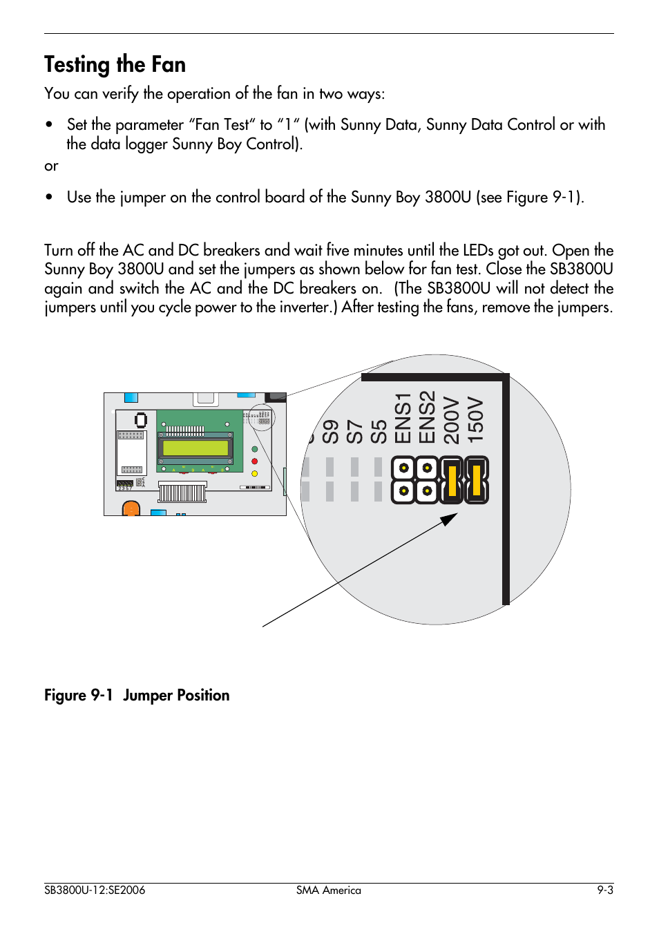 Testing the fan -3, Testing the fan | SMA SB 3800-U User Manual | Page 79 / 86