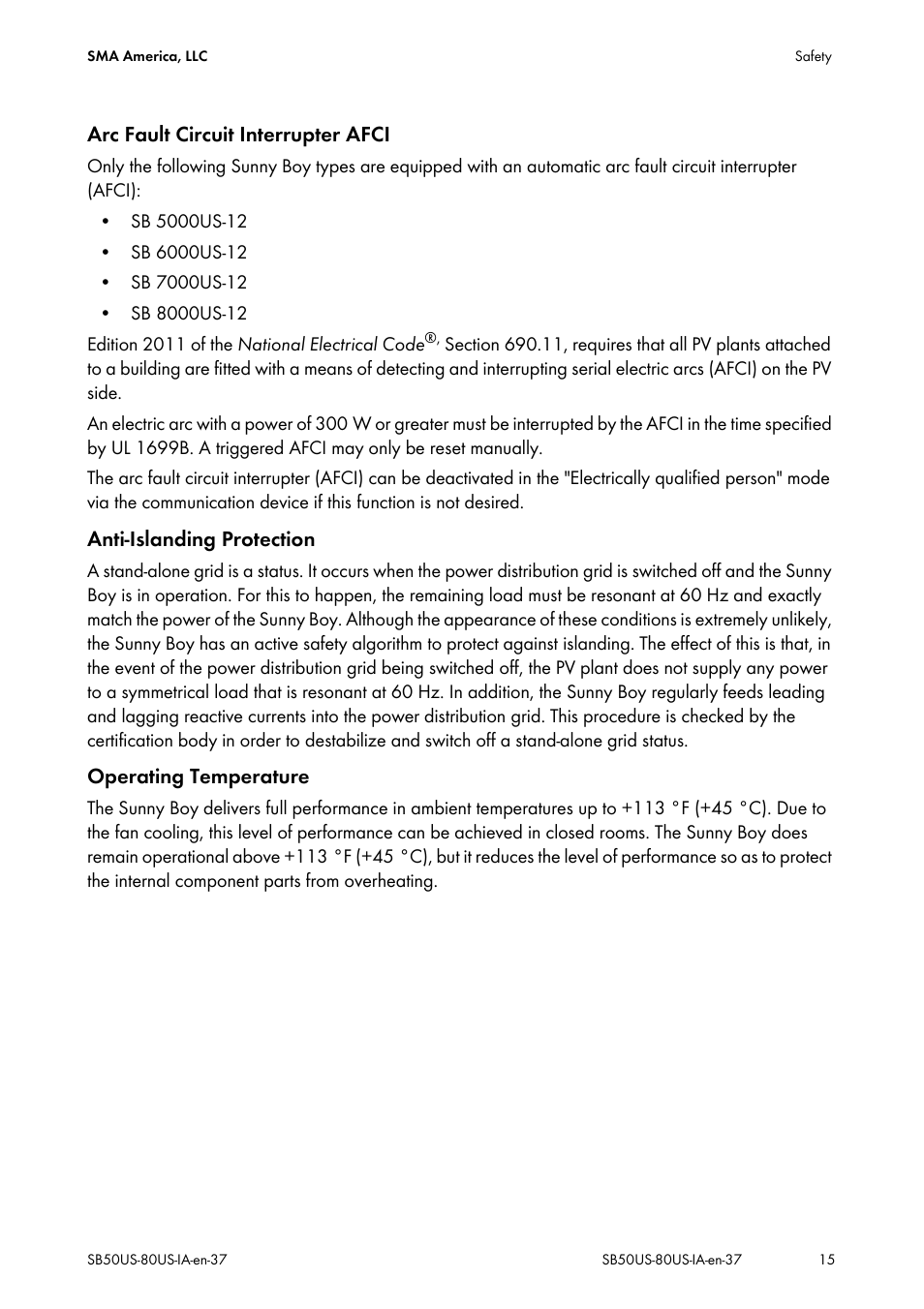 SMA SB 5000-US User Manual | Page 15 / 104