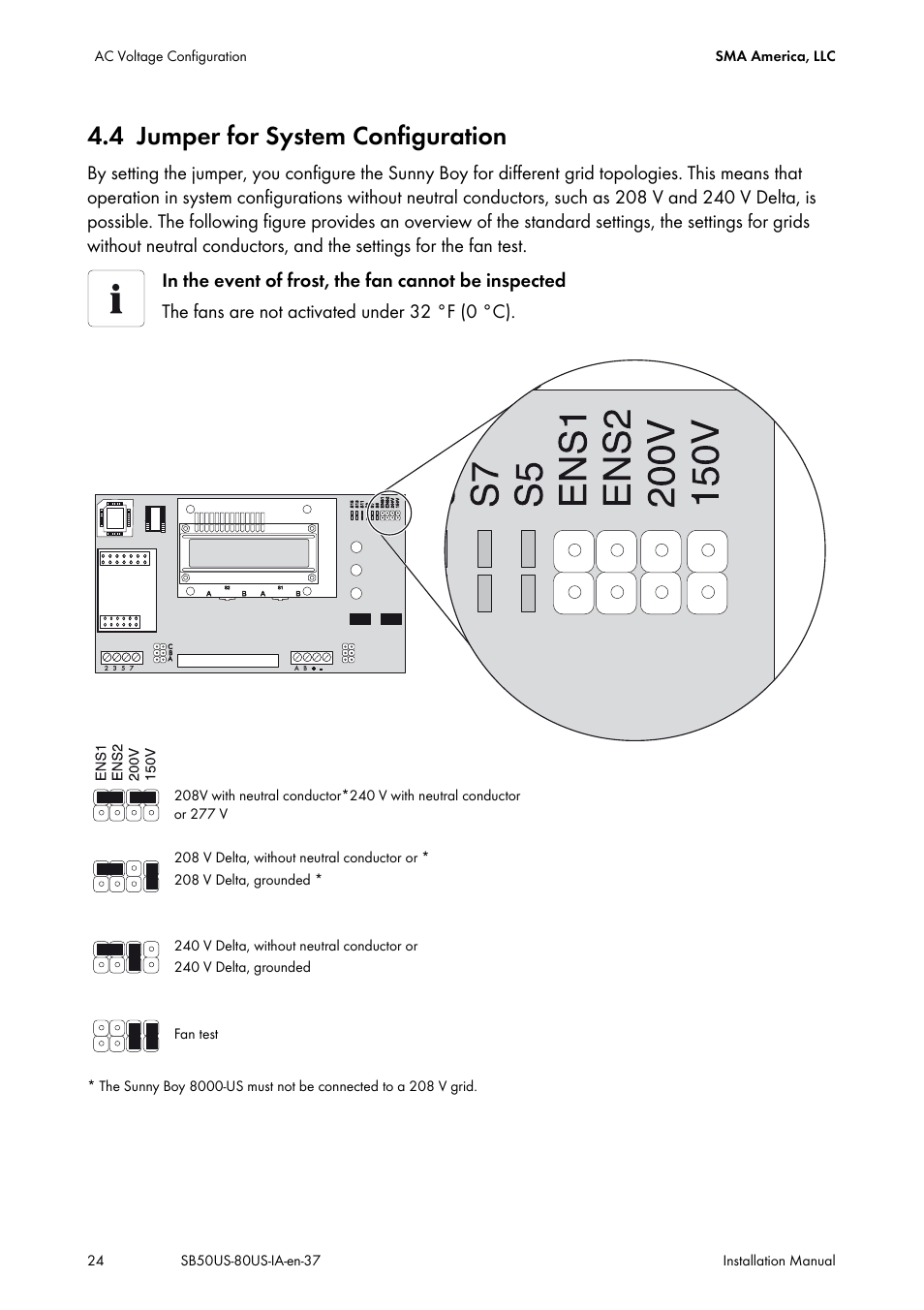 4 jumper for system configuration, Jumper for system configuration | SMA SB 5000-US User Manual | Page 24 / 104