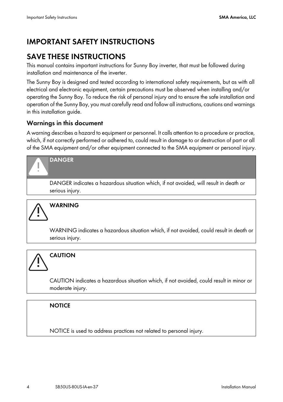 SMA SB 5000-US User Manual | Page 4 / 104